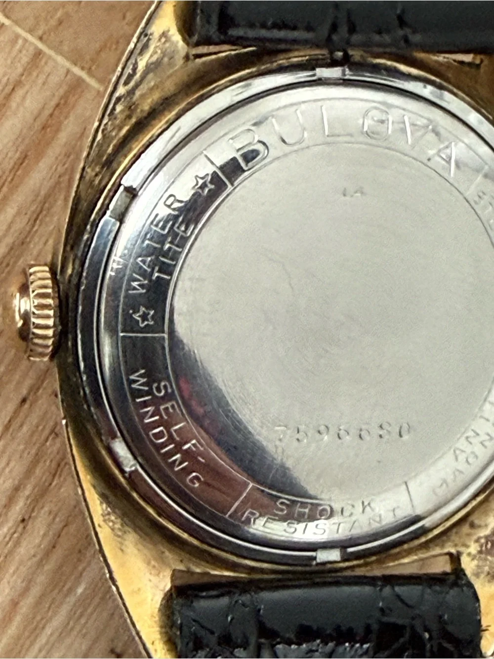 Bulova Rare 1954 23 Jewels Sunburst Dial Self-Winding Watch Gold Case Leather